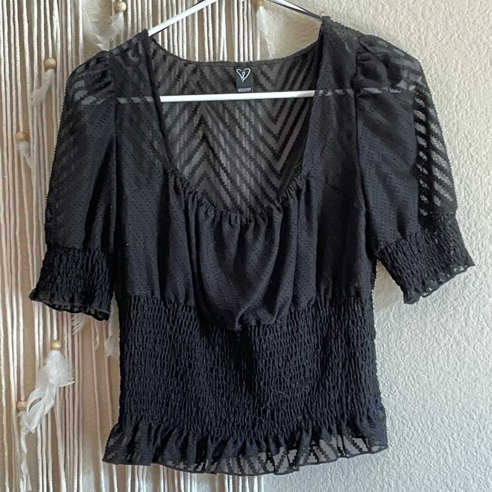 Black Rushed Crop Top- Size Medium